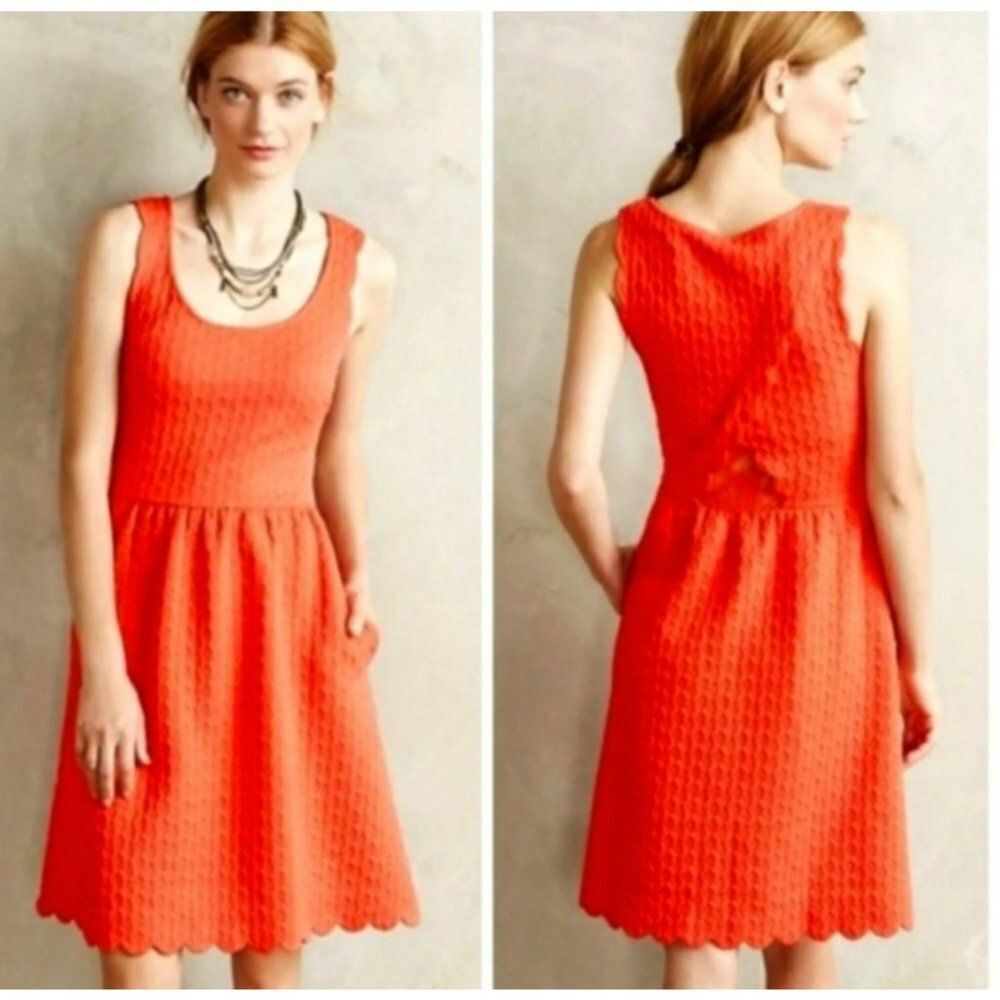 ANTHRO MAEVE CAYE SCALLOP CORAL ORANGE KNIT DRESS SIZE LARGE